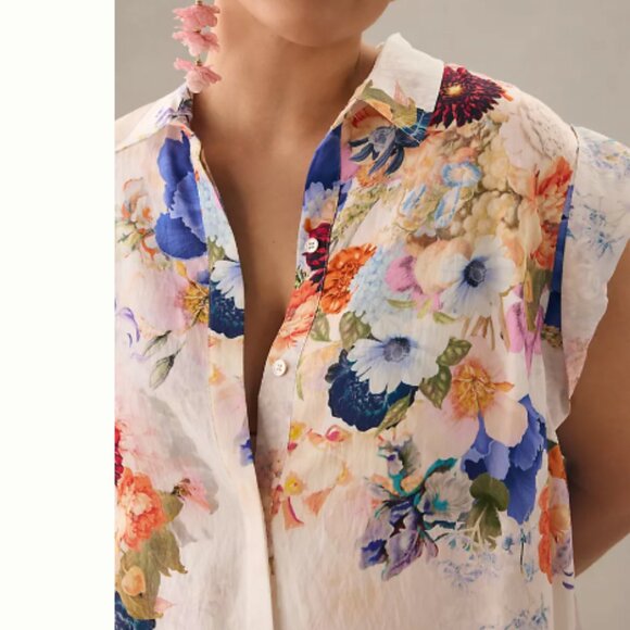 102 Anthropologie Maeve Floral High-Low Shirt Dress - Picture 4 of 4